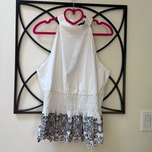 White House Black Market White and Black Embroidered Tank Top